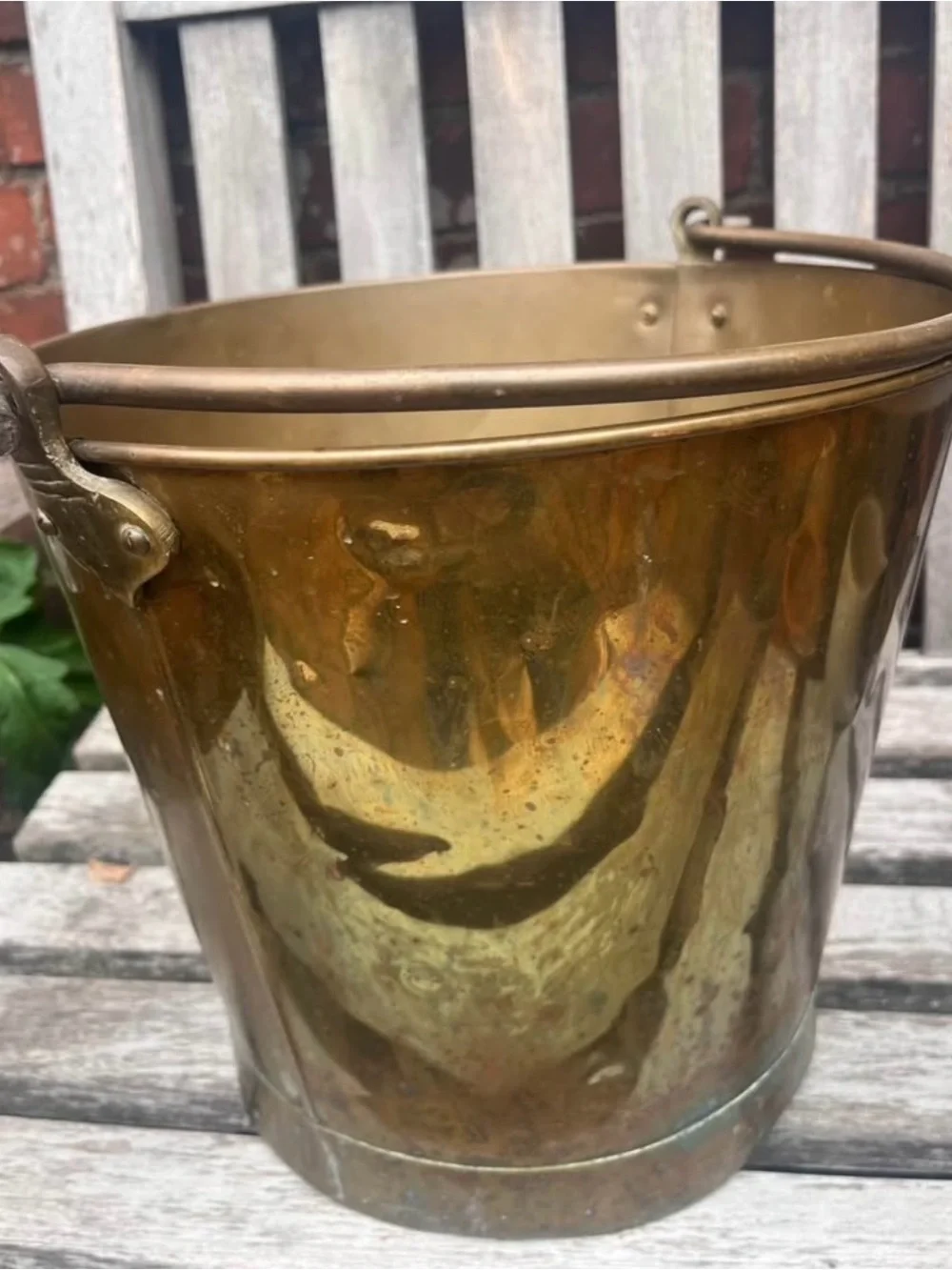Vintage Solid Brass Pale Coal Bucket Pail  Swinging Handle